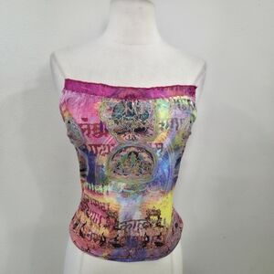 Love Vibrant Strapless Blouse with Pink and Yellow Hues